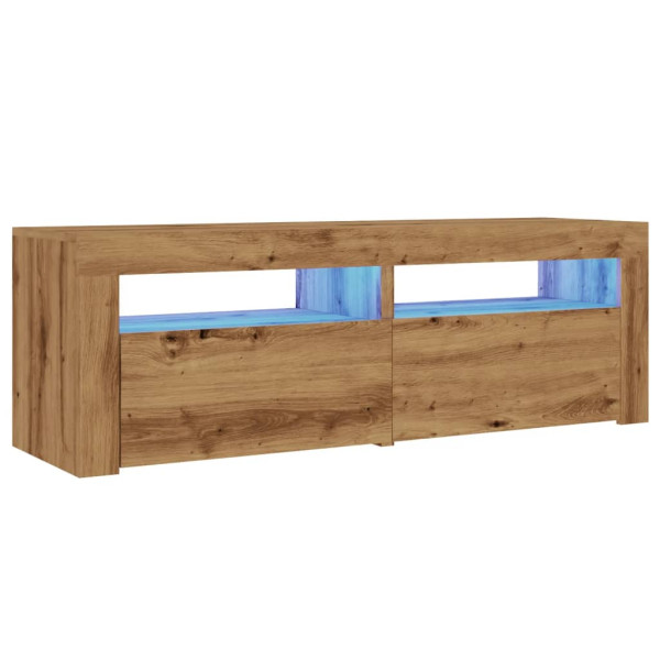 Mueble de TV luces LED madera roble artisan 120x35x40 cm M 3