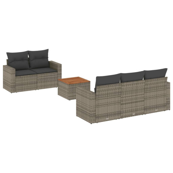 Set de muebles de jardín 6 pzas y cojines ratán sintético gris M 2