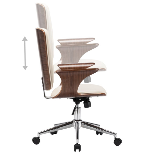 Silla de oficina giratoria cuero sintético madera curva crema M 4