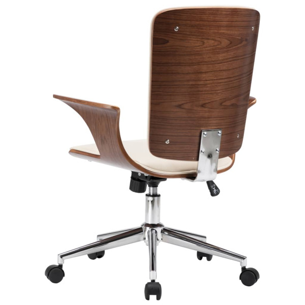 Silla de oficina giratoria cuero sintético madera curva crema M 5