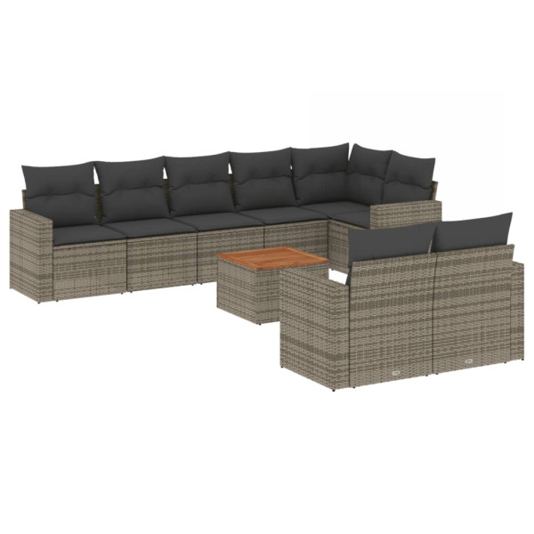 Set de muebles de jardín 9 pzas y cojines ratán sintético gris M 2