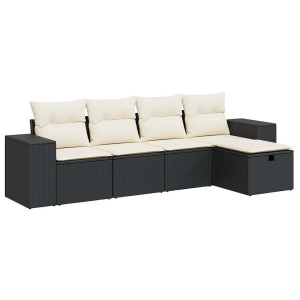 Set de muebles de jardín 5 pzas y cojines ratán sintético negro H