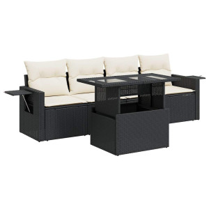 Set de muebles de jardín 5 pzas y cojines ratán sintético negro H