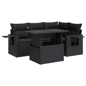 Set de muebles de jardín 5 pzas y cojines ratán sintético negro H