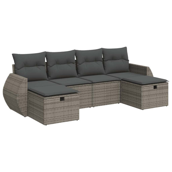 Set de muebles de jardín 6 pzas y cojines ratán sintético gris M 2