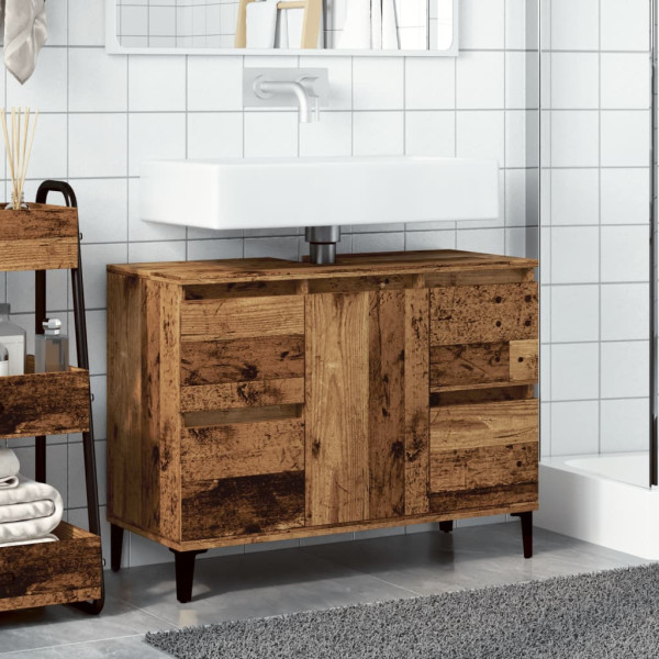 Mueble de lavabo madera ingeniería envejecida 80x33x60 cm M 3