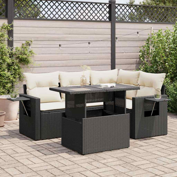Set de muebles de jardín 5 pzas y cojines ratán sintético negro D