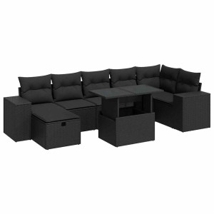 Set de muebles de jardín 5 pzas y cojines ratán sintético negro H