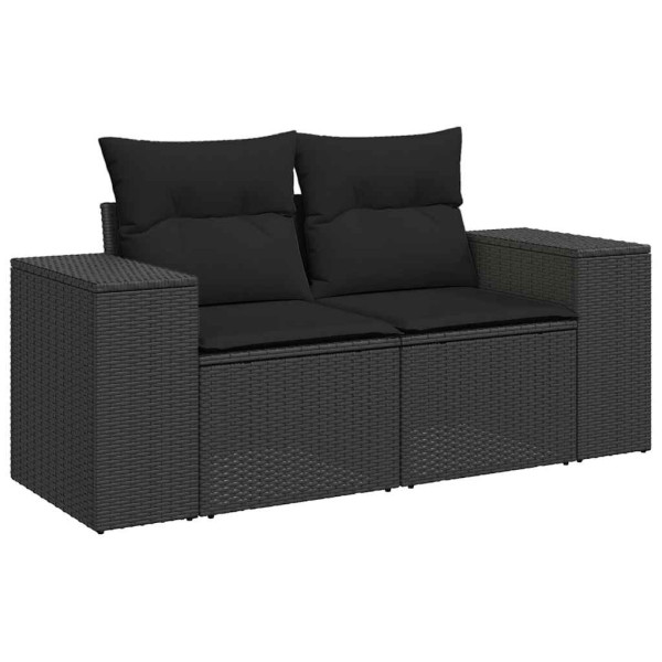 5 pcs conjunto sofás de jardim com almofadões vime PE preto M 5