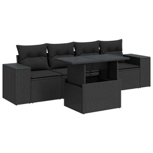 Set de muebles de jardín 5 pzas y cojines ratán sintético negro H