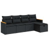Set de muebles de jardín 5 pzas y cojines ratán sintético negro 2