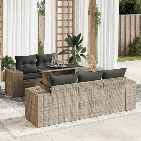 Set de muebles de jardín 6 pzas y cojines ratán sintético gris D