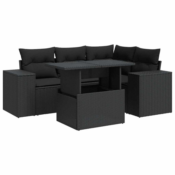 Set de muebles de jardín 5 pzas y cojines ratán sintético negro M 2