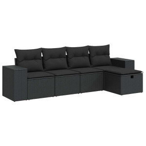 Set de muebles de jardín 5 pzas y cojines ratán sintético negro H