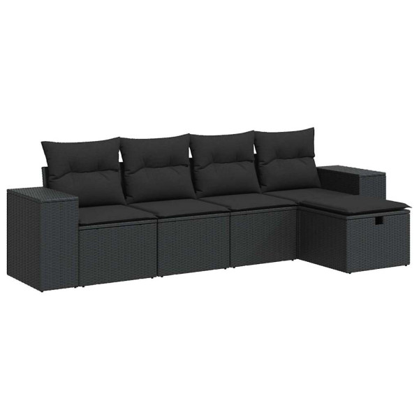5 pcs conjunto sofás de jardim com almofadões vime PE preto M 2