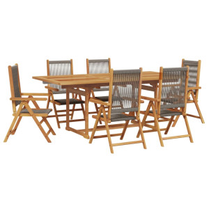 Set de comedor jardín 7 pzas polipropileno madera maciza gris H