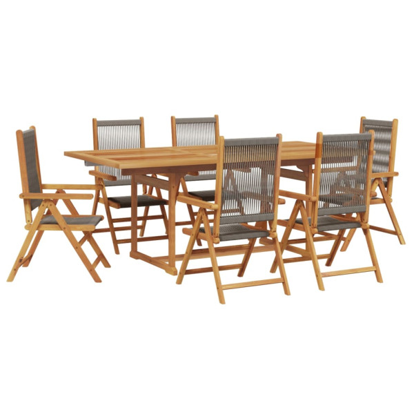 Set de comedor jardín 7 pzas polipropileno madera maciza gris M 2