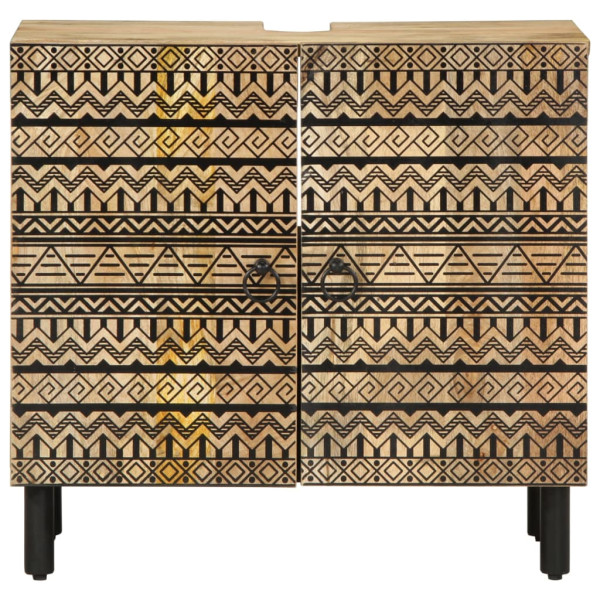 Armario de lavabo de baño madera maciza mango negro 62x33x58 cm M 3