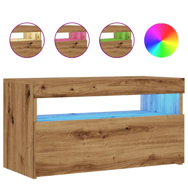 Mueble de TV luces LED madera roble artisan 75x35x40 cm M 2