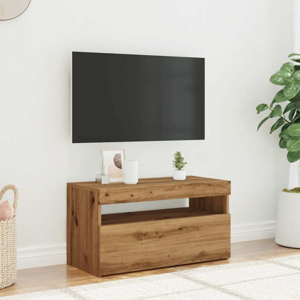 Mueble de TV luces LED madera roble artisan 75x35x40 cm M 4
