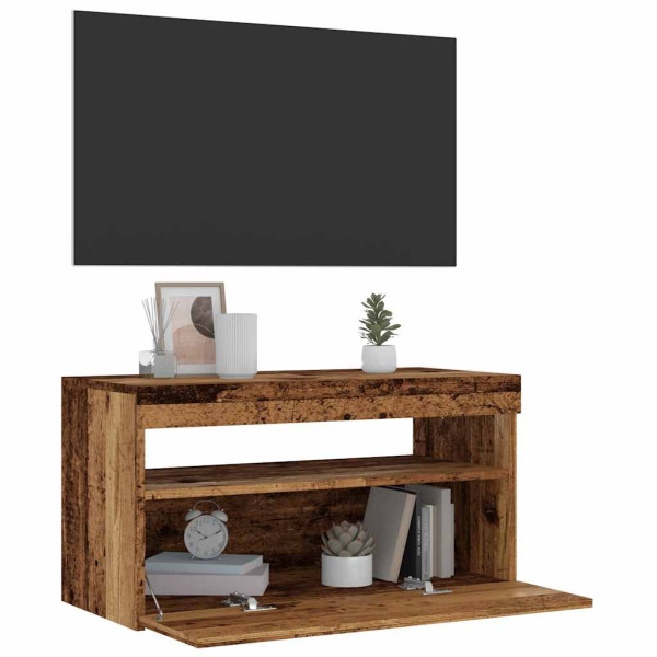 Mueble TV luces LED madera ingeniería envejecida 75x35x40 cm M 5