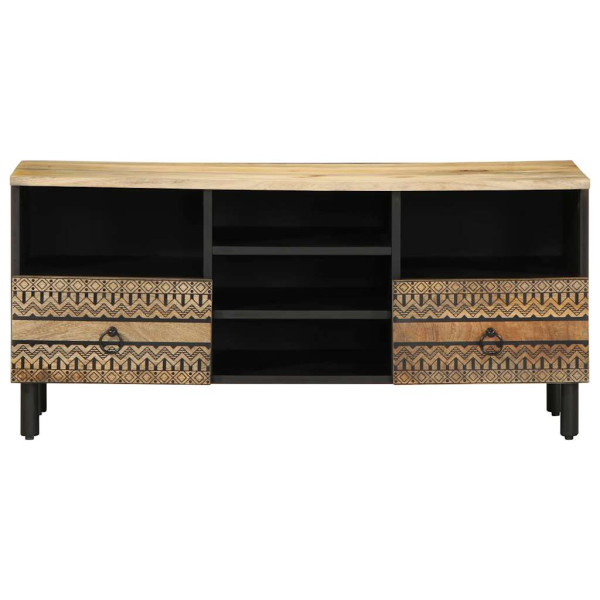 Mueble de TV madera maciza de mango rugosa negro 100x33.5x46 cm M 3