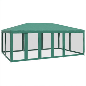Tenda p/ festas c/ 10 paredes laterais em rede 6x4 m PEAD verde H