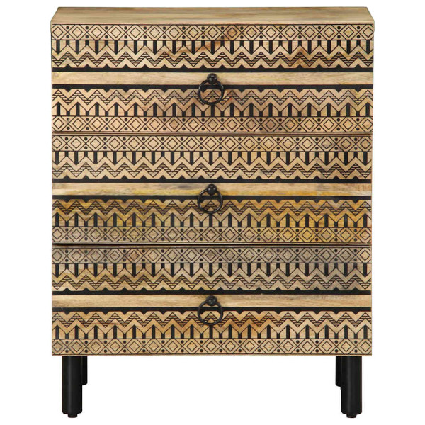 Mesita de noche madera maciza de mango rugosa negro 50x33x62 cm M 3