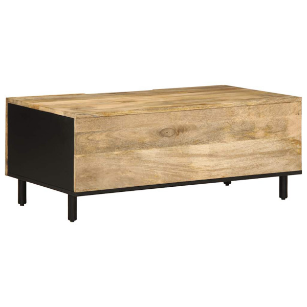 Mesa de centro madera maciza de mango rugosa negro 100x54x40 cm M 5