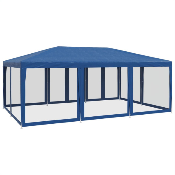Tenda p/ festas c/ 10 paredes laterais malha 6x4 m PEAD azul M 5