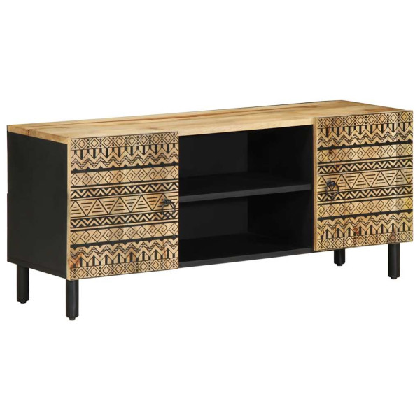 Mueble de TV madera maciza de mango rugosa negro 105x33.5x46 cm D
