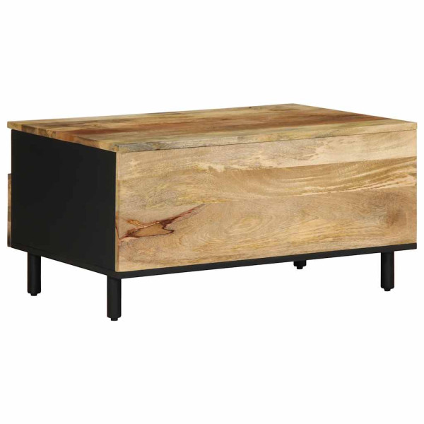 Mesa de centro madera maciza de mango rugosa negro 80x54x40 cm M 5