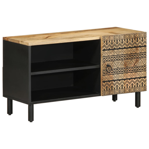 Mueble de TV madera maciza de mango rugosa negro 80x33.5x46 cm D