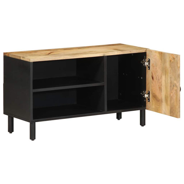 Mueble de TV madera maciza de mango rugosa negro 80x33.5x46 cm M 2