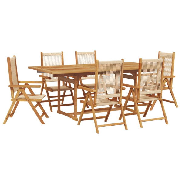 Set de comedor jardín 7 pzas polipropileno madera maciza beige M 2
