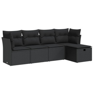 Set de muebles de jardín 5 pzas y cojines ratán sintético negro H