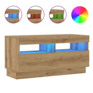 Mueble TV luces LED madera ingeniería roble artisan 80x35x40 cm H