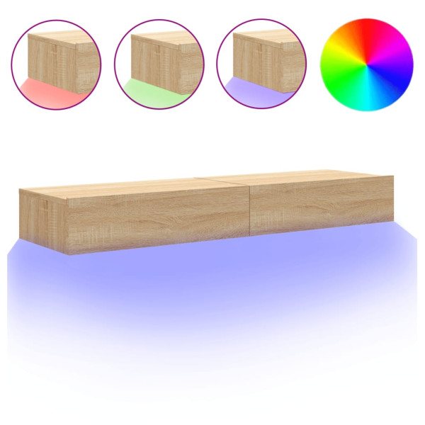 Móveis de TV com luzes LED 2 pcs 60x35x15.5 cm carvalho sonoma M 2