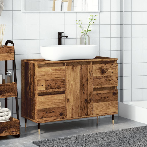 Mueble de baño madera de ingeniería envejecida 80x33x60 cm M 3