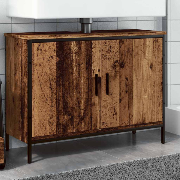 Armario lavabo baño madera ingeniería envejecida 80x30x60 cm D