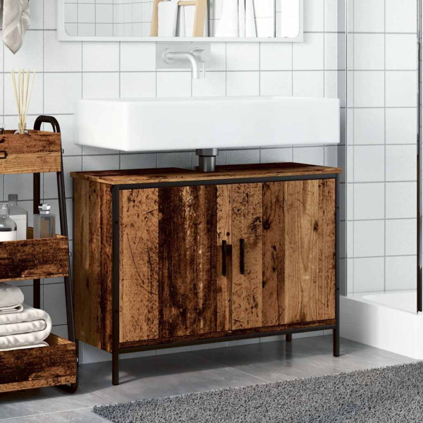 Armario lavabo baño madera ingeniería envejecida 80x30x60 cm M 3