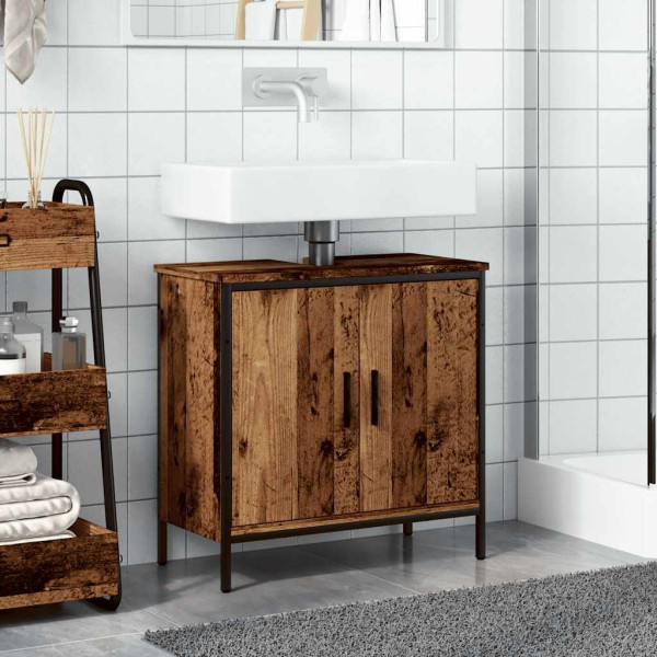 Armario de lavabo baño madera ingeniería envejecida 60x30x60 cm M 3