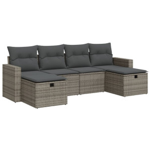 Set de muebles de jardín 6 pzas y cojines ratán sintético gris H