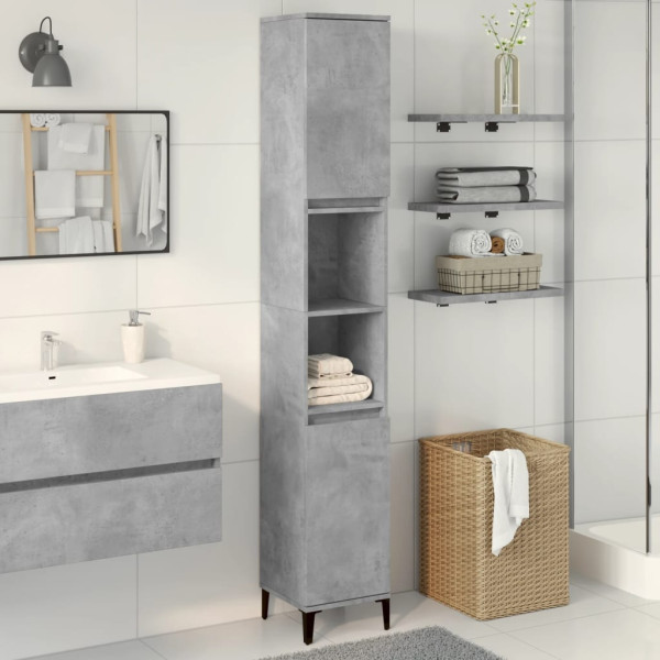 Armario de baño madera contrachapada gris hormigón 30x30x190 cm D