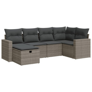 Set de muebles de jardín 6 pzas y cojines ratán sintético gris H
