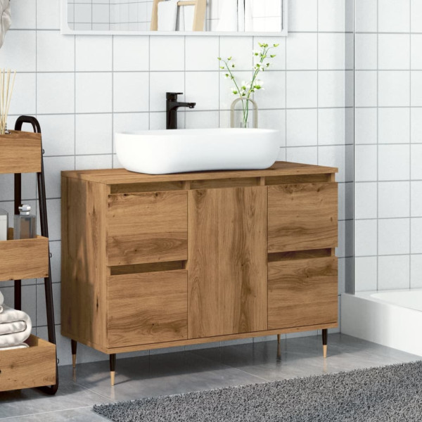 Mueble de baño madera de ingeniería roble artisan 80x33x60 cm M 3