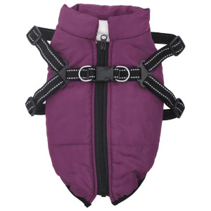 Abrigo para perro con arnes impermeable reflectante morado 2XL H