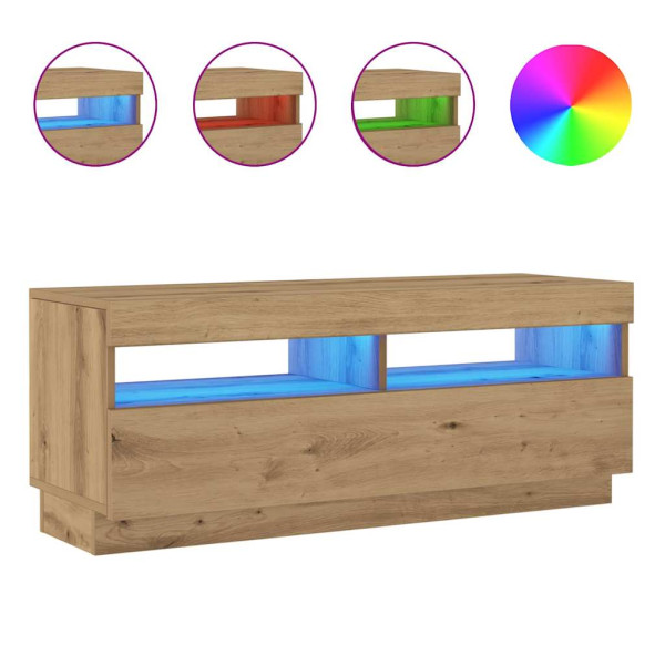 Mueble TV luces LED madera ingeniería roble artisan 100x35x40cm M 2