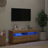 Mueble TV luces LED madera ingeniería roble artisan 100x35x40cm 5
