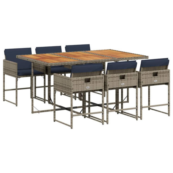 Set comedor jardín 7 pzas y cojines ratán sintético gris M 2